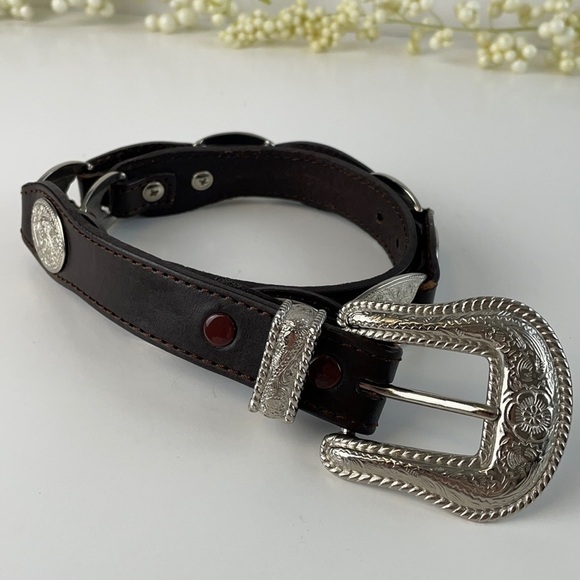 Silver and Brown Genuine Leather Women's Belt - Picture 9 of 16